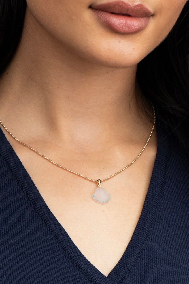 TURQUOISE AND QUARTZ SCALLOP SHELL PENDANT