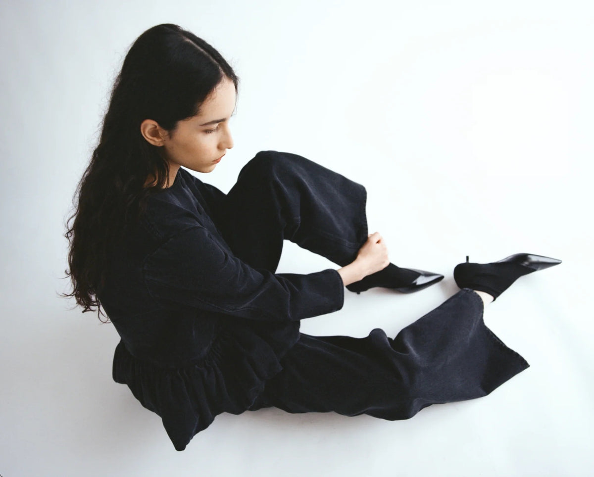 BLACK DENIM PEPLUM JACKET