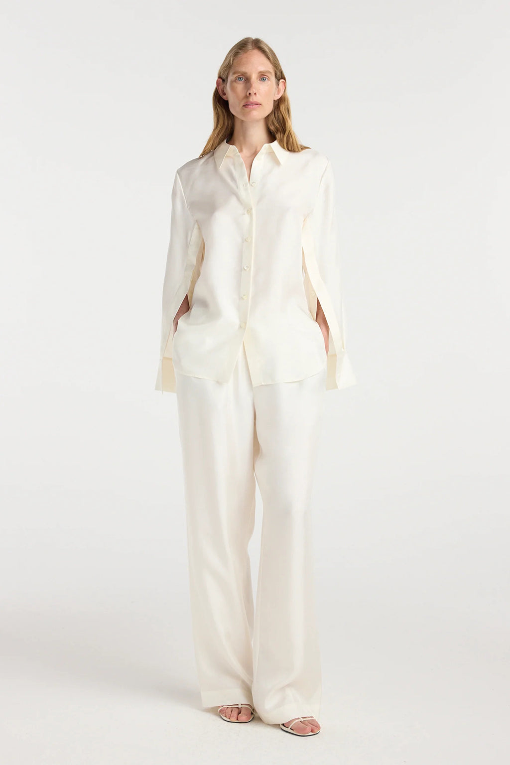 SILK OPEN SLEEVE DETAILED SHIRT