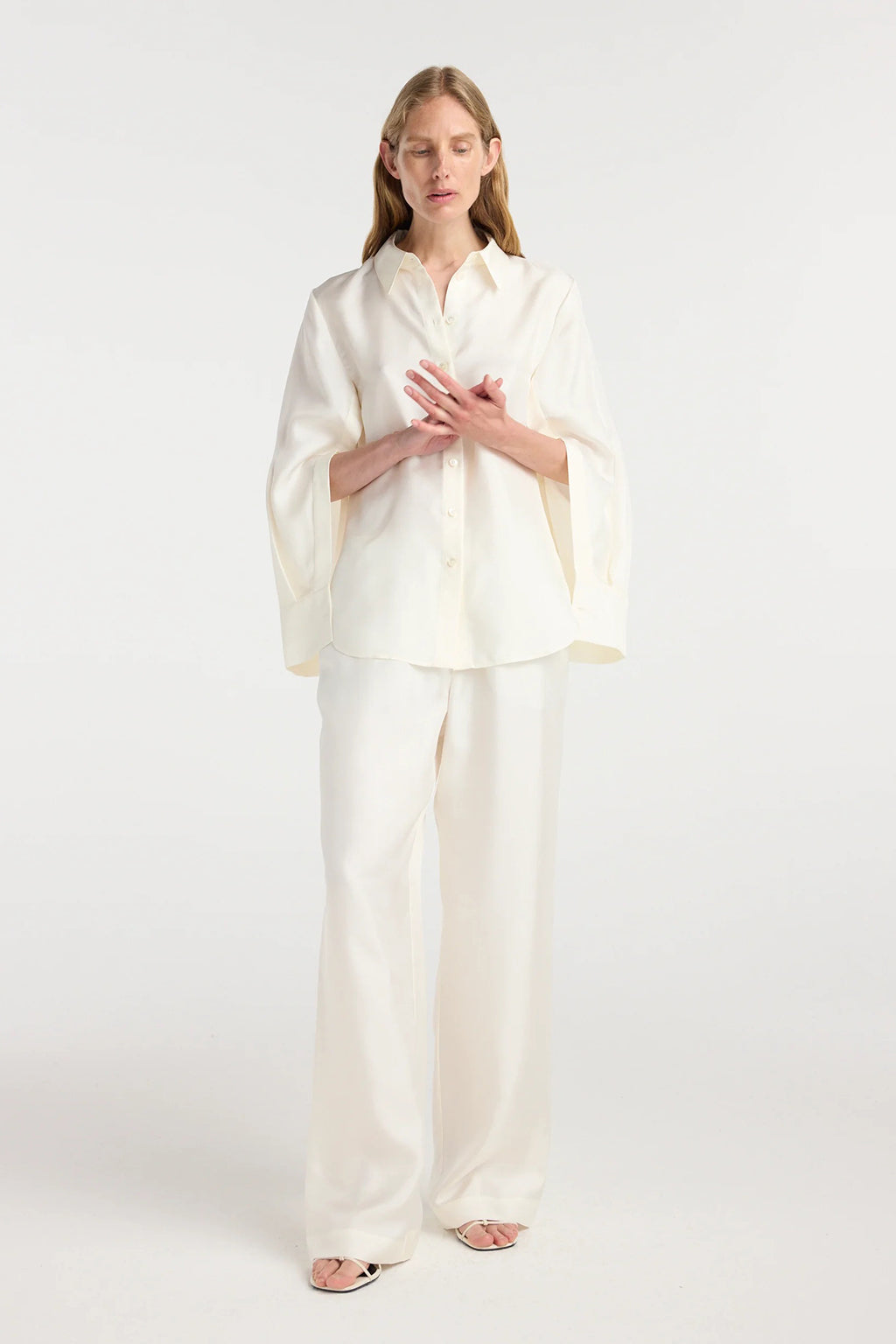 SILK OPEN SLEEVE DETAILED SHIRT