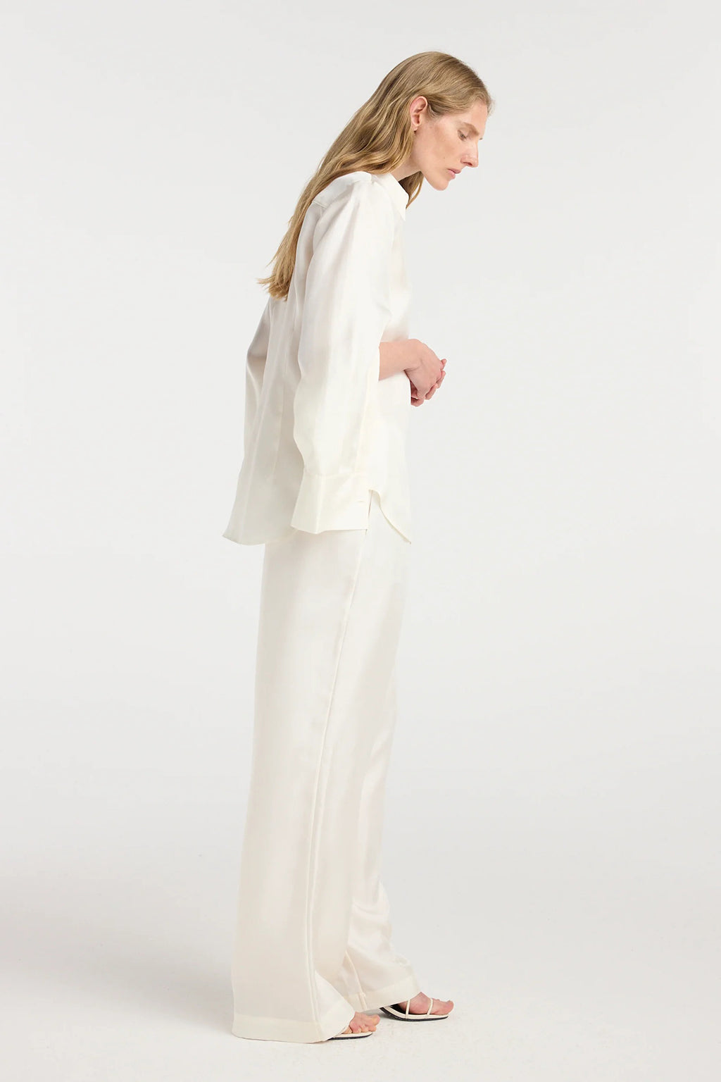 SILK OPEN SLEEVE DETAILED SHIRT