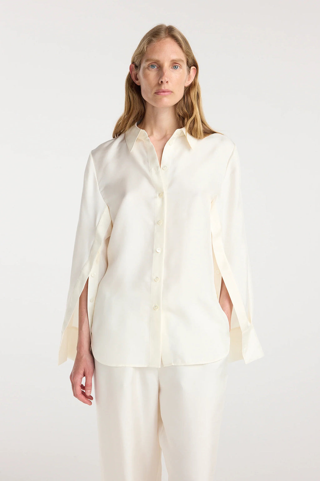 SILK OPEN SLEEVE DETAILED SHIRT