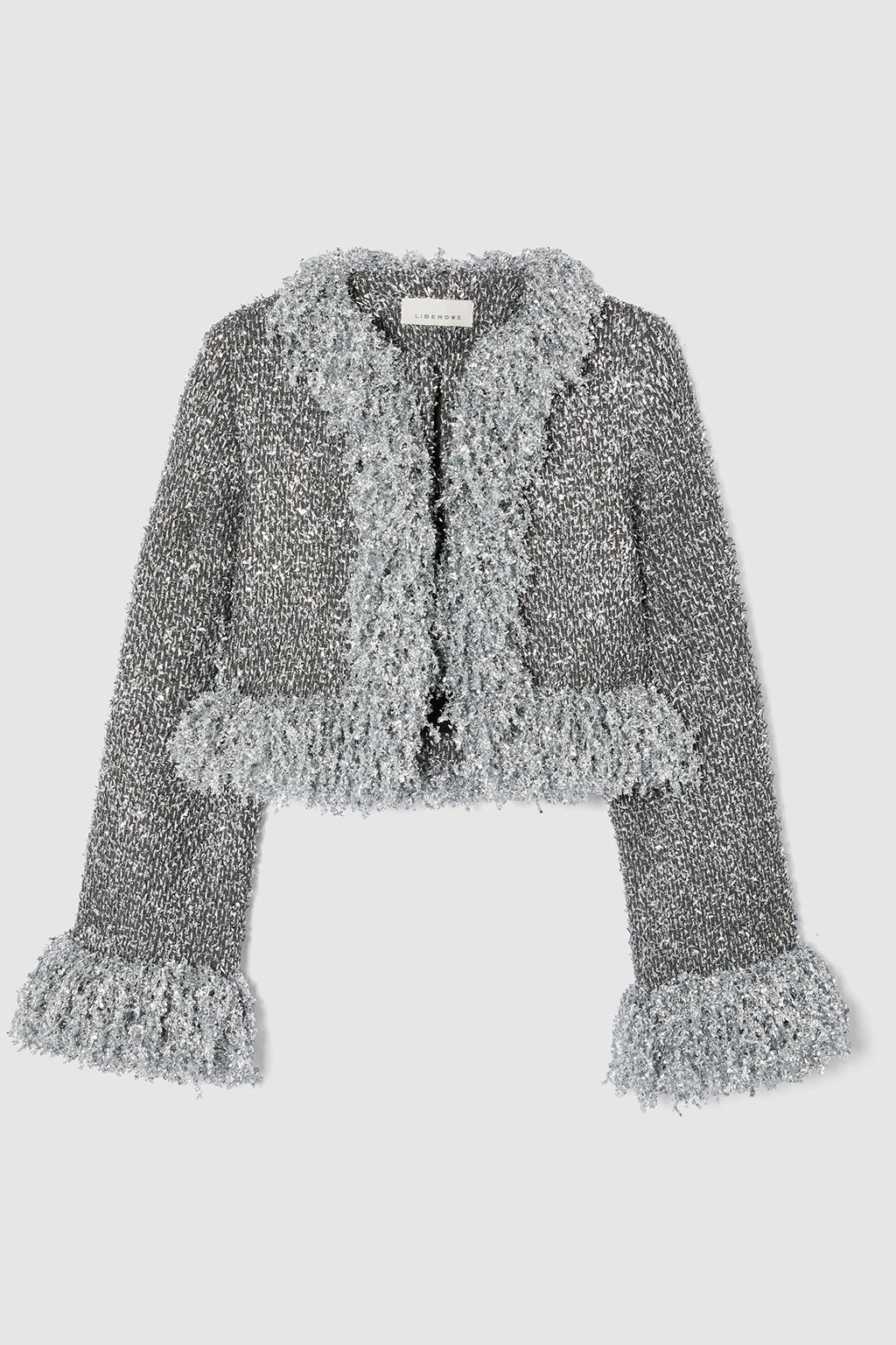 SILVER METALLIC CROPPED FRINGE JACKET *pre-order*