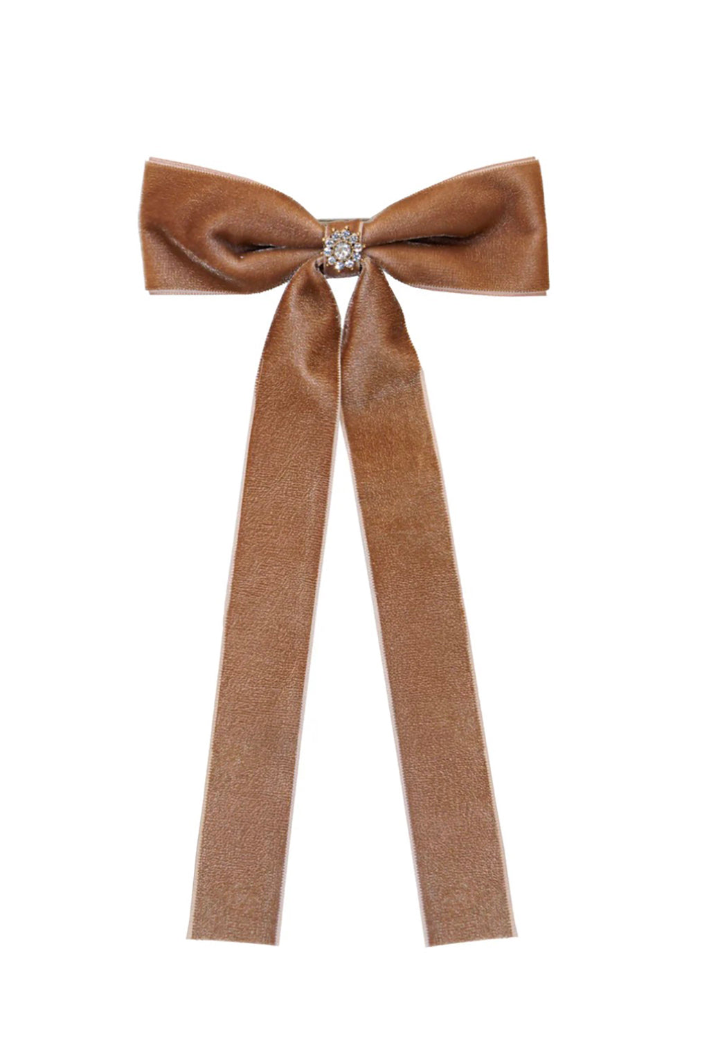 ICONIC VELVET BOW BARRETTE HAIR CLIP IN MOCHA MOUSSE